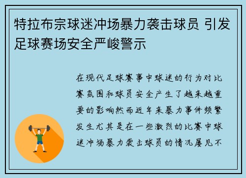 特拉布宗球迷冲场暴力袭击球员 引发足球赛场安全严峻警示